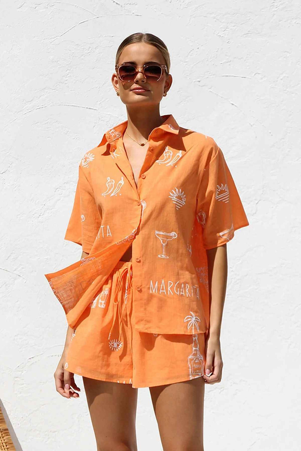 Spring Summer Printed Casual Shirt Shorts Two Piece Sets Office