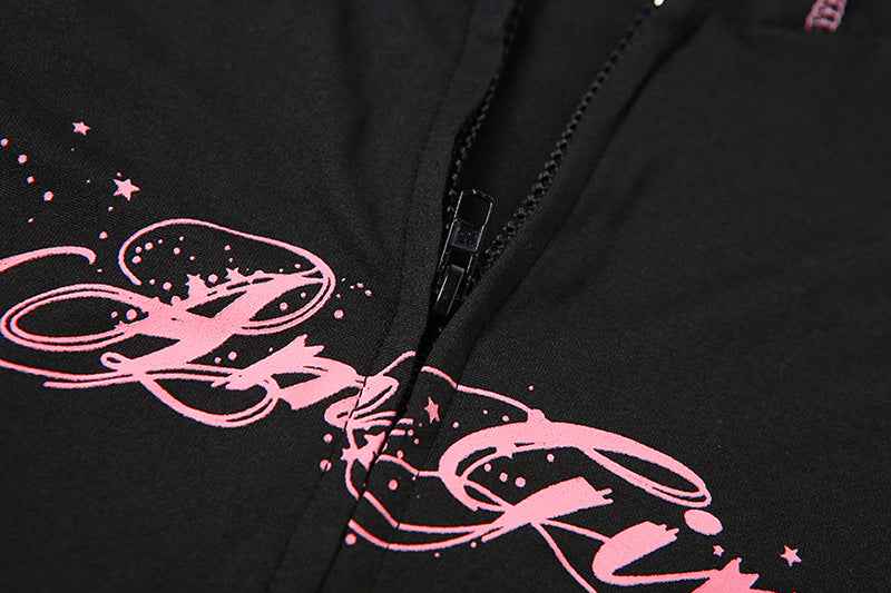 Fall Women Clothing Street Cool Contrast Color Lace Stitching Hooded T Shirt Casual Sports Trousers Suit