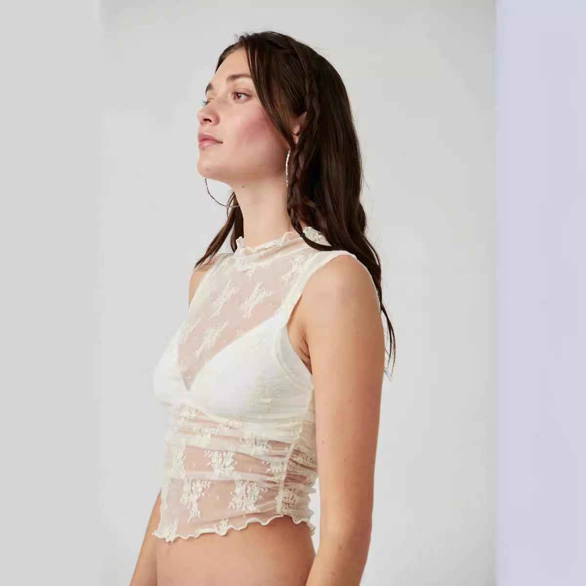 Summer Sexy Design Lace Women Inner Top Fashionable See Through Mesh Vest Women