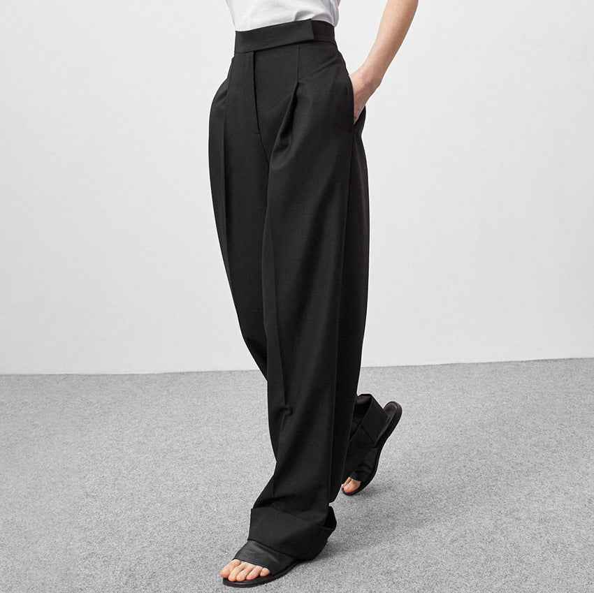 Spring Summer Black Mopping Work Pant Loose High Waist Pocket Drape Casual Comfortable Wide Leg Pants Women Clothing