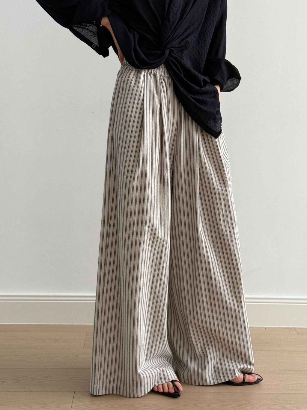 Simple Vertical Striped Casual Pants Women Summer Loose Feeling Loose Wide Leg Draggle Tail Trousers