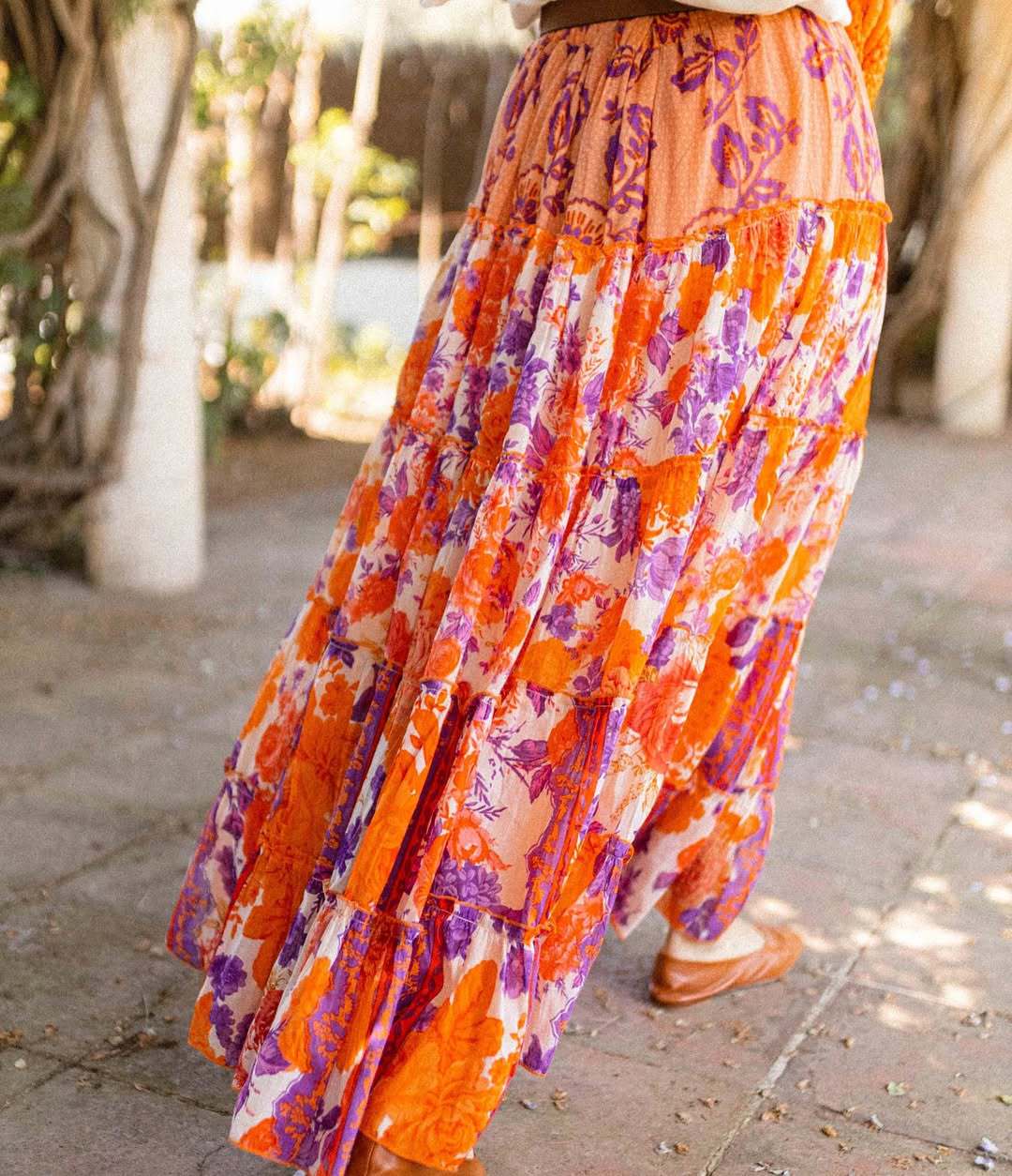 Summer Bohemian Wide Hem Printed Ruffled Maxi Dress Women - ALZO