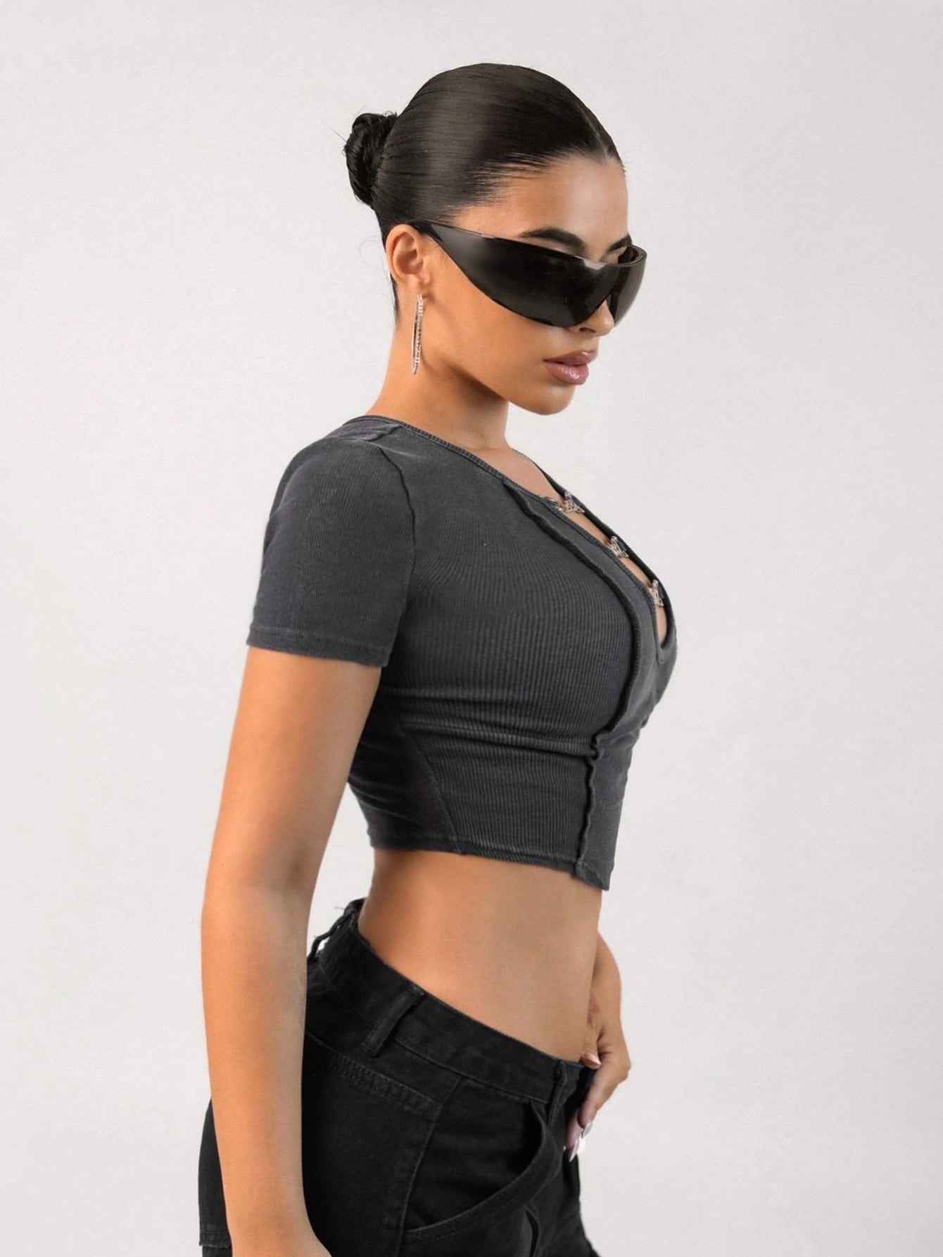 Women Clothing Personalized Trendy T shirt Spring Summer Outdoor Short Cropped Exposed Top