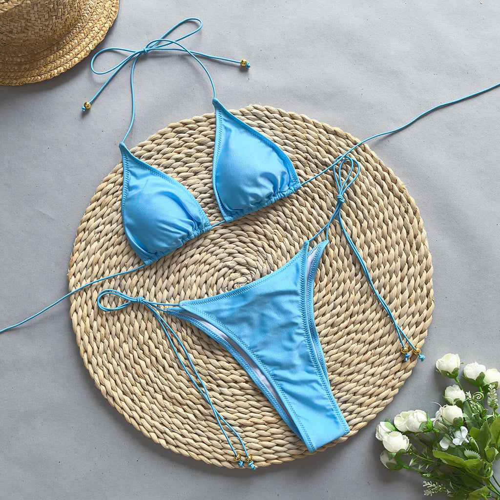 Bikini Bikini Rope Solid Color Sexy Split Women Swimsuit Swimsuit - ALZO
