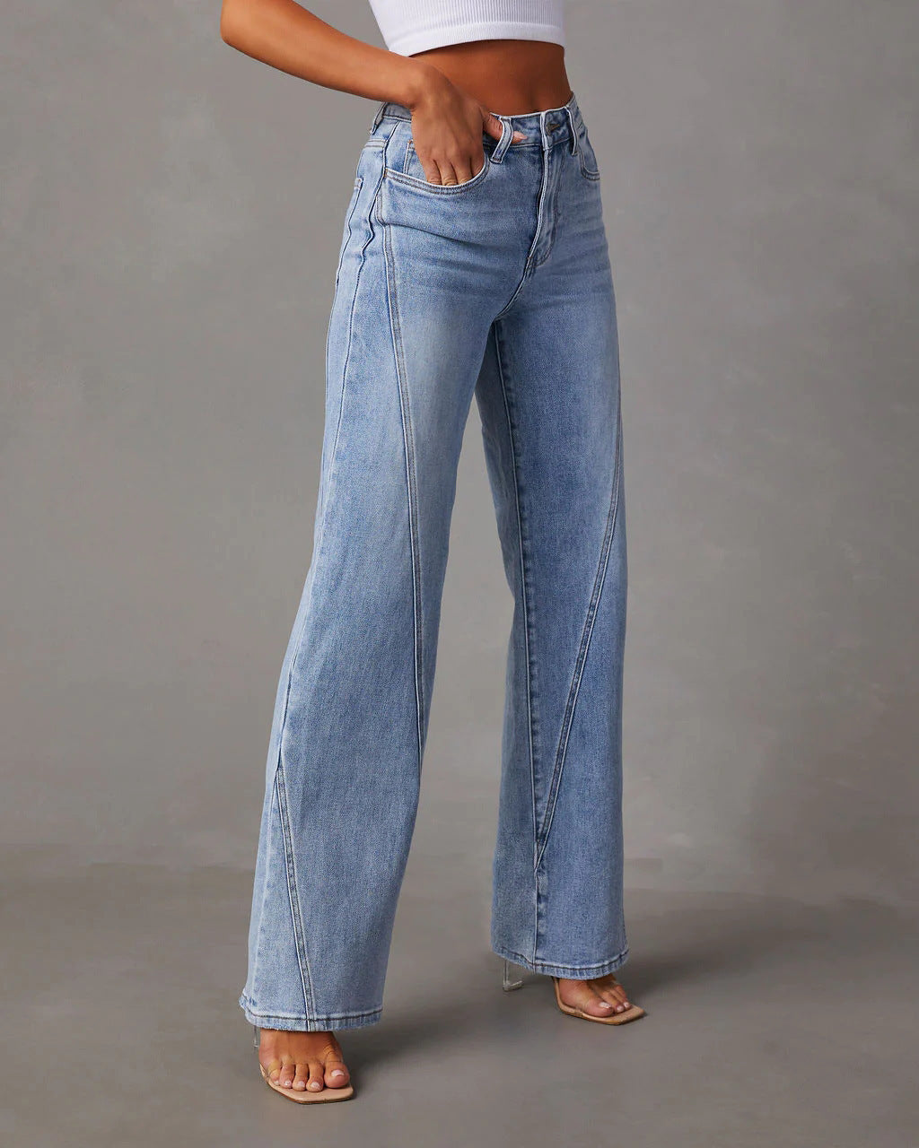 Loose Stitching Wide Leg Women Jeans Women - ALZO
