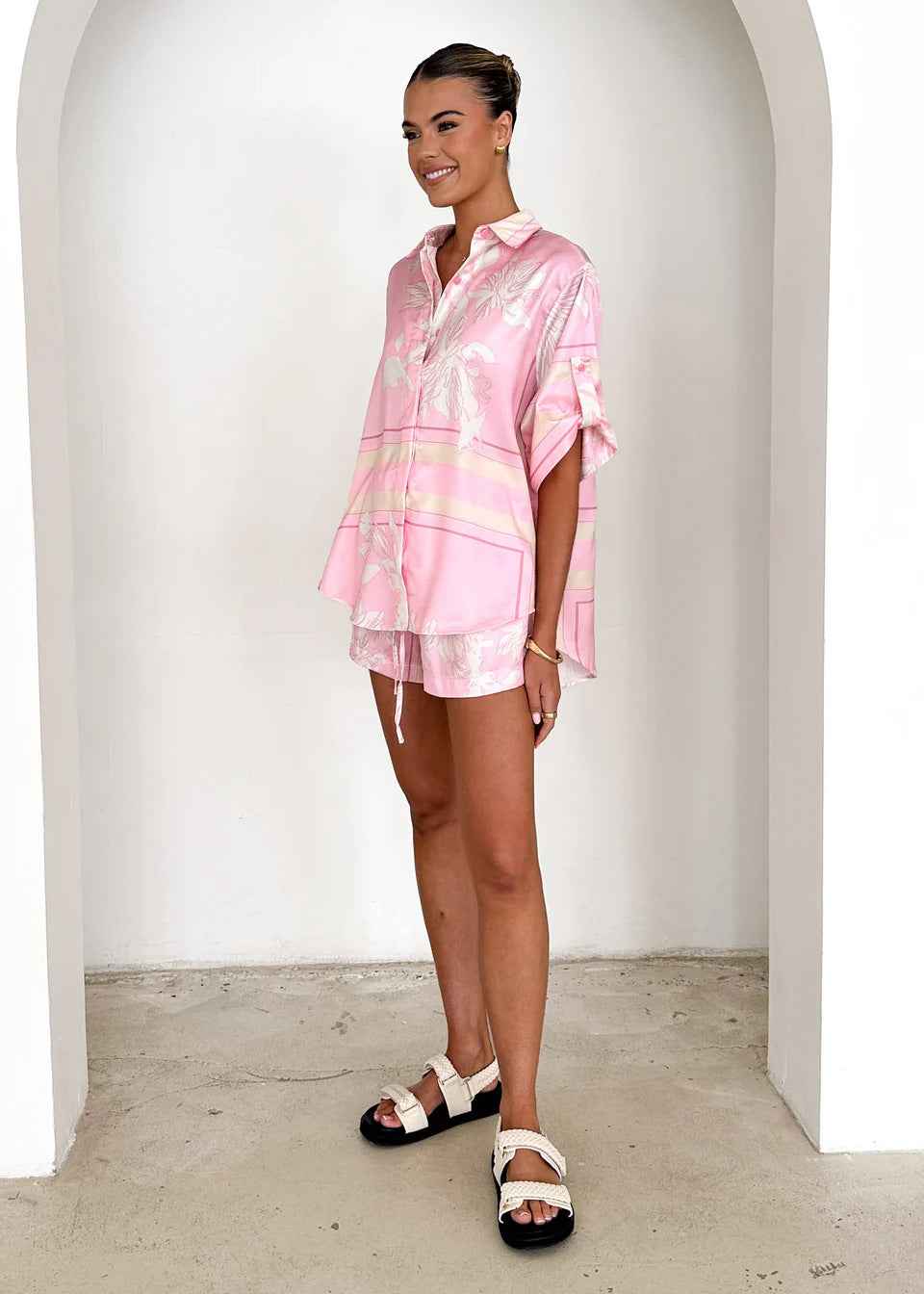 Summer Ladies Homewear Casual Printing Cardigan Shirt Shorts Two Piece Sets