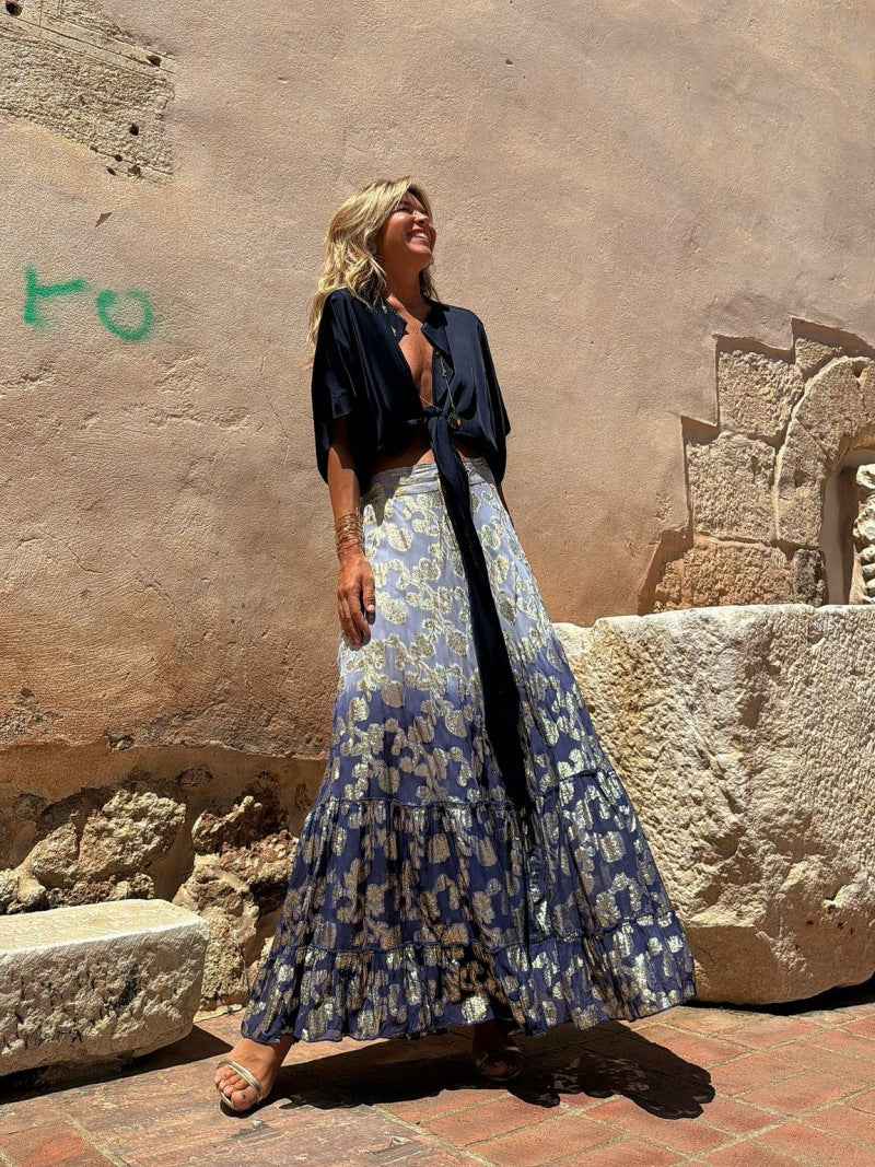 Summer Internet Celebrity Same Printed Ruffled Embellished Big Hem Skirt