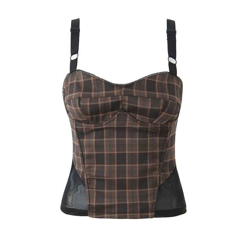 Spring Two Piece Sets Minority Sling Top Skirt Grid Slim