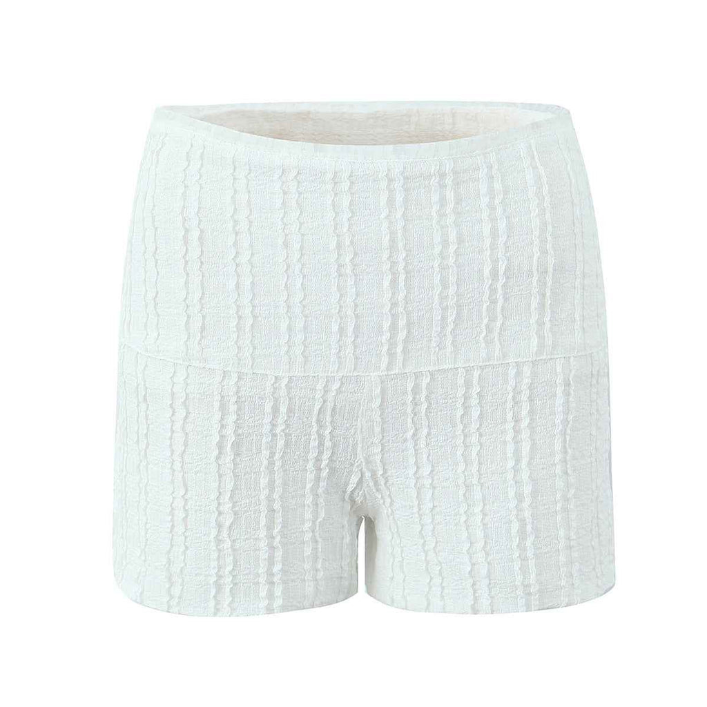 Spring Sunken Stripe Jacquard High Elastic Lace Square Collar Short Sleeve Top Shorts
