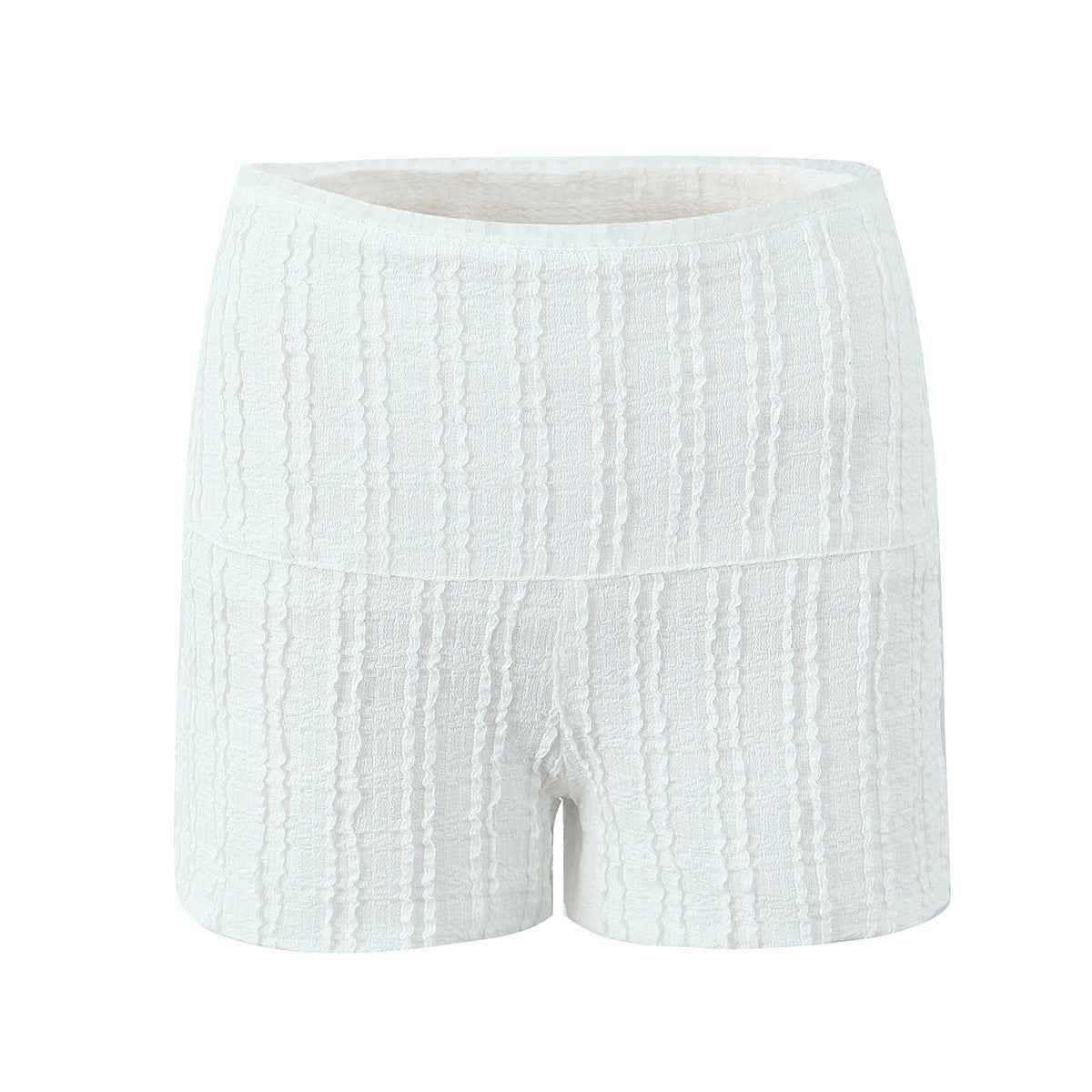 Spring Sunken Stripe Jacquard High Elastic Lace Square Collar Short Sleeve Top Shorts