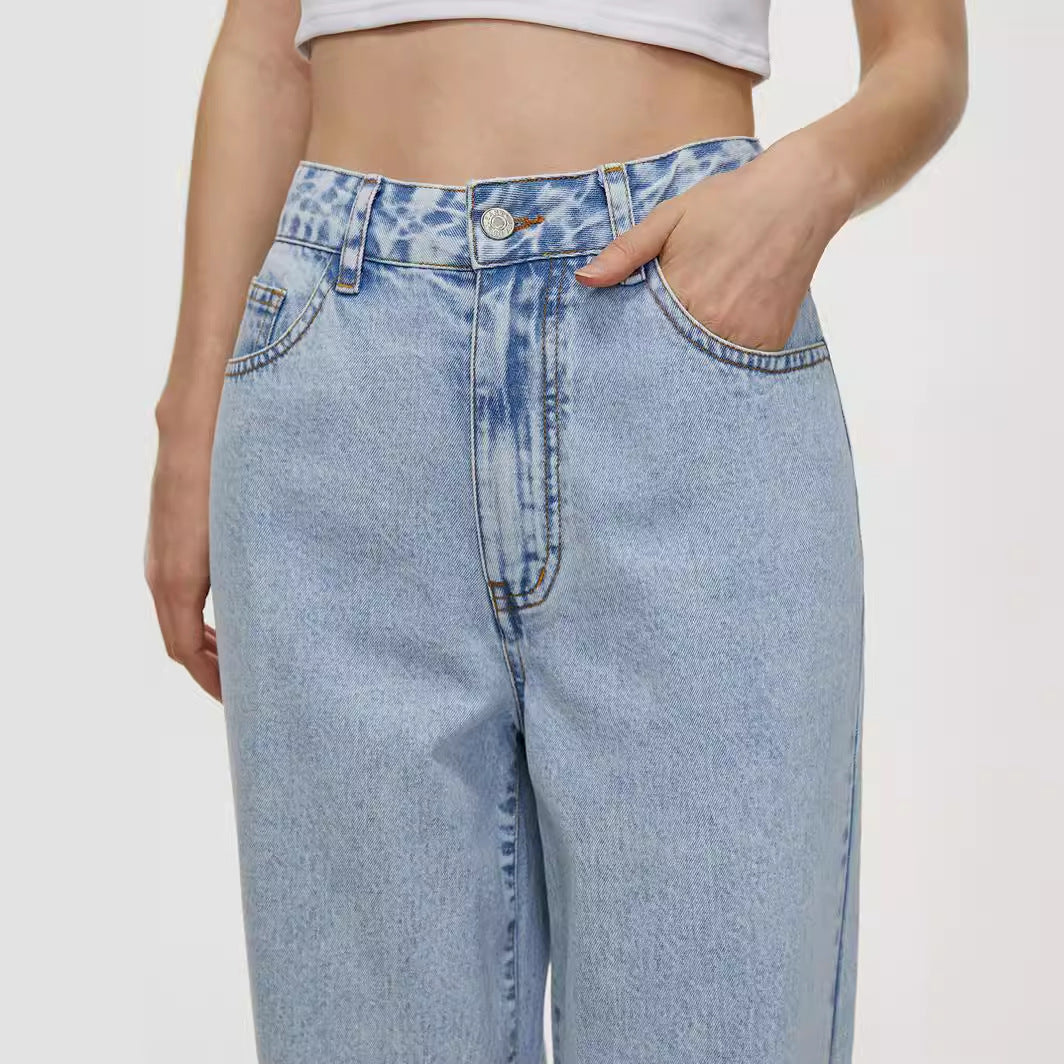 Women Clothing Straight Loose High Waist Denim Trousers - ALZO