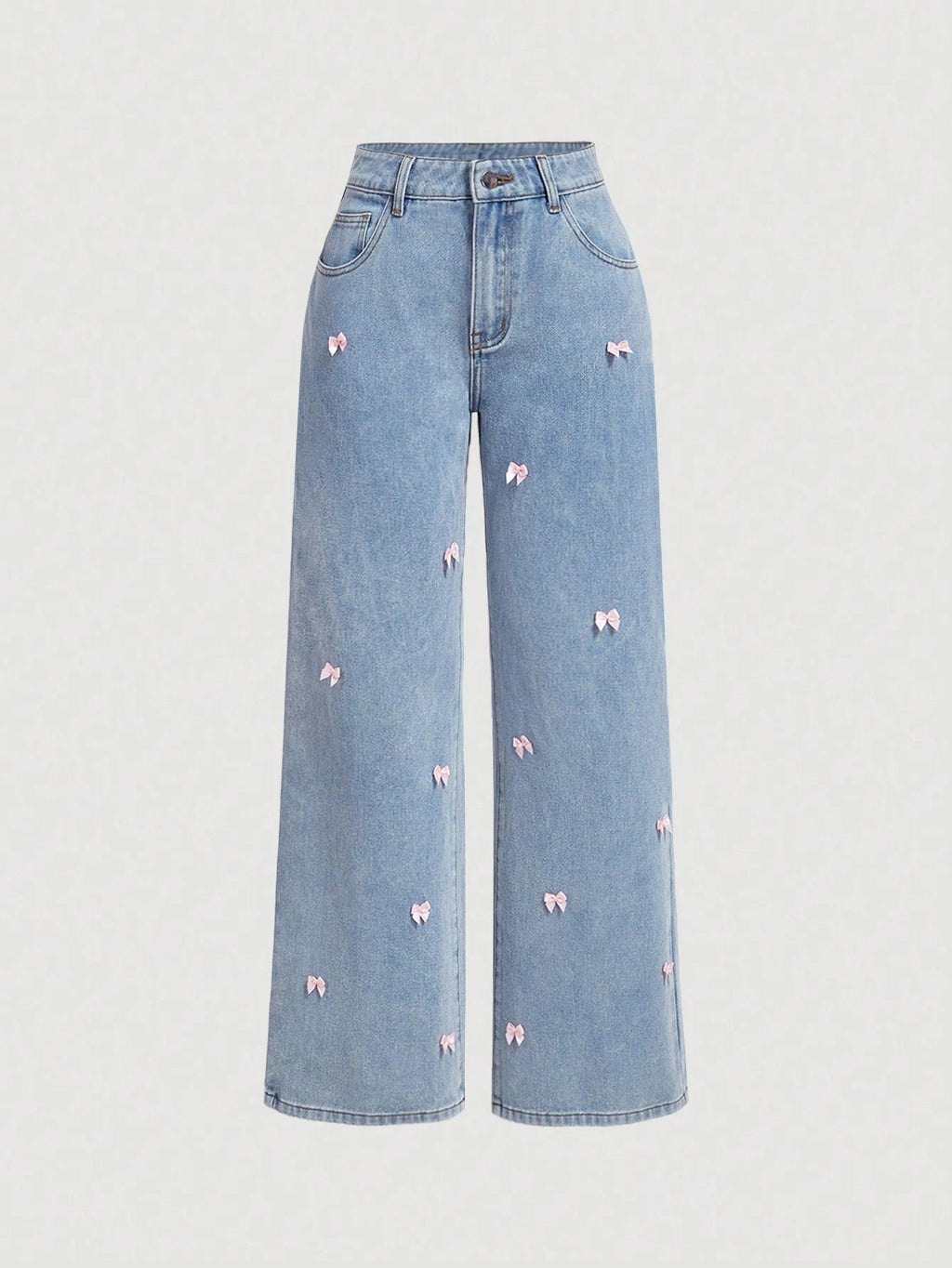 High Street Jeans Women Spring High Waist Washed Bow Wide Leg Pants Trendy Jeans - ALZO
