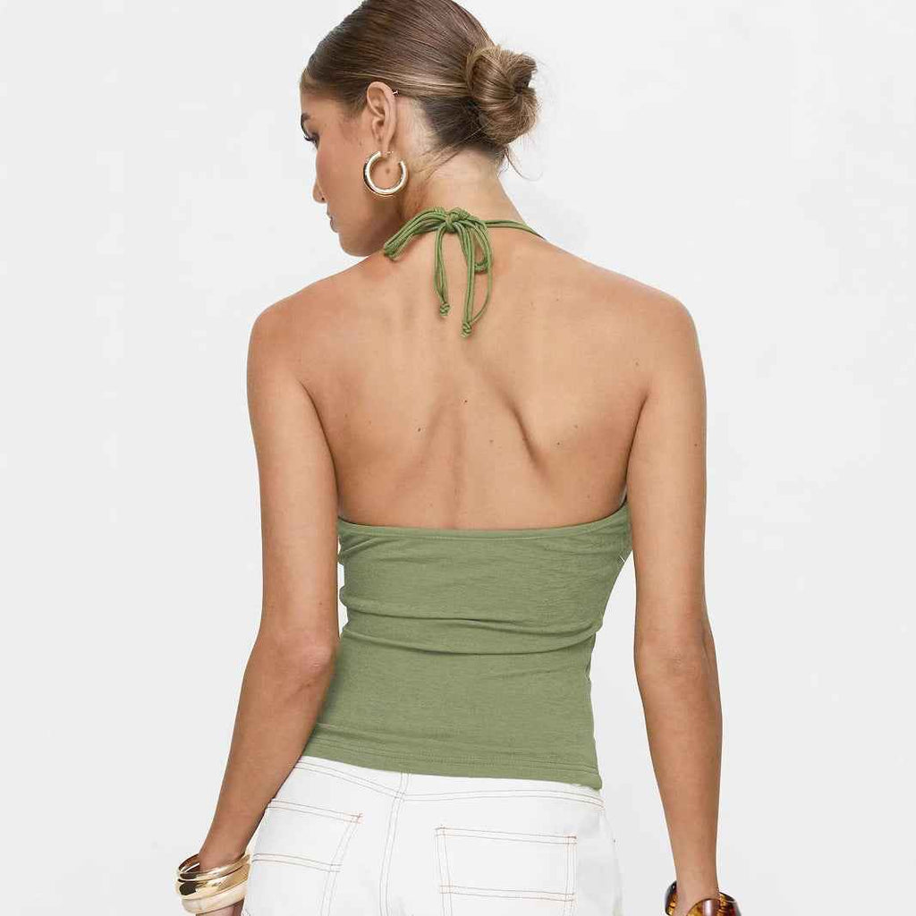 Sexy Retro Beaded Decoration Halterneck Vest Street Sexy Bottoming Backless Top