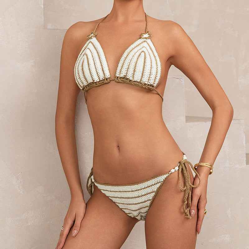 Beach Vacation Sexy Hand Crocheting Woven Banded Beach Cover Up Short Two Piece Sets