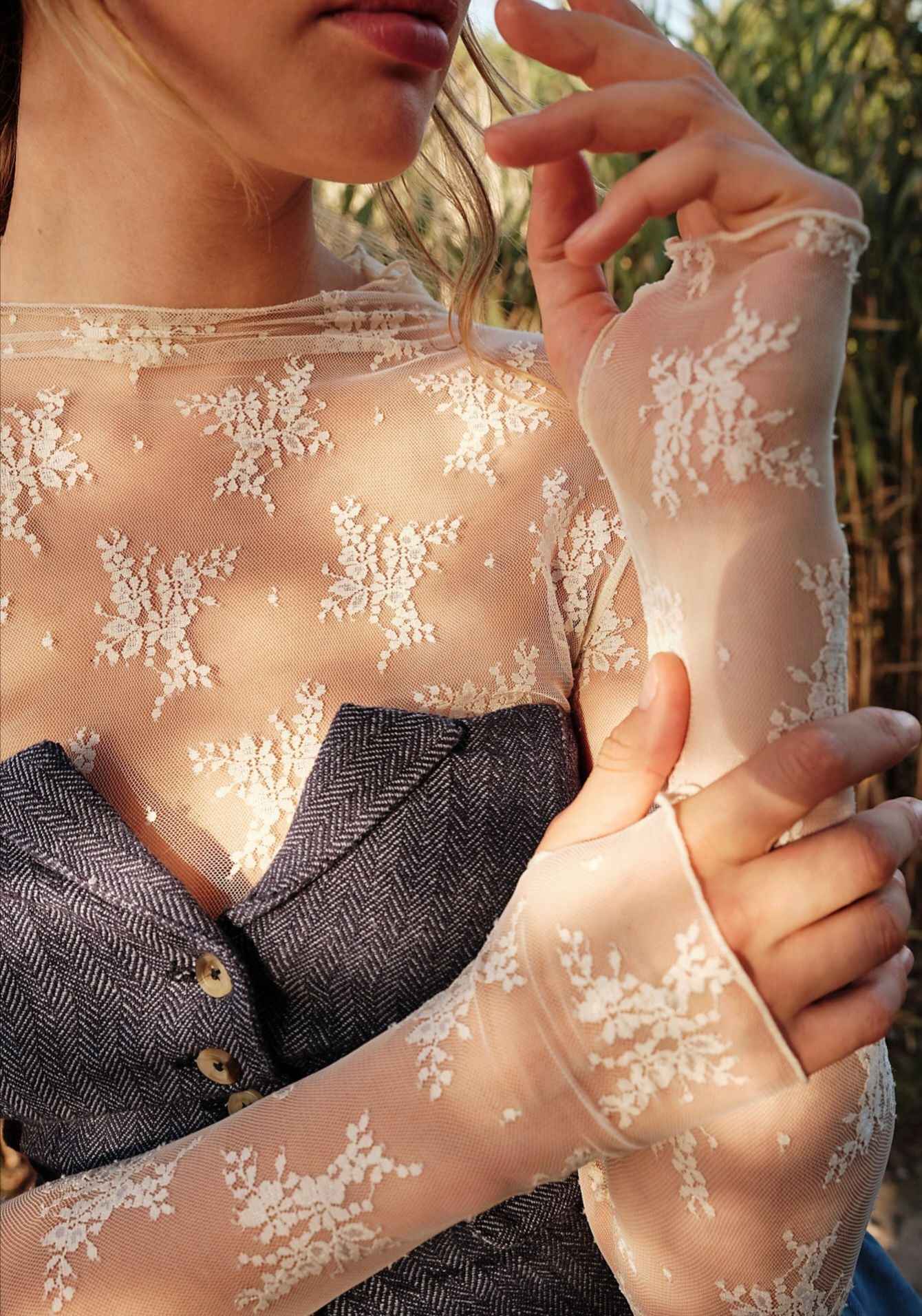 Summer Lace Top Sexy Solid Color Women Clothing Casual Bottoming Long Sleeve Mesh Bottoming Shirt