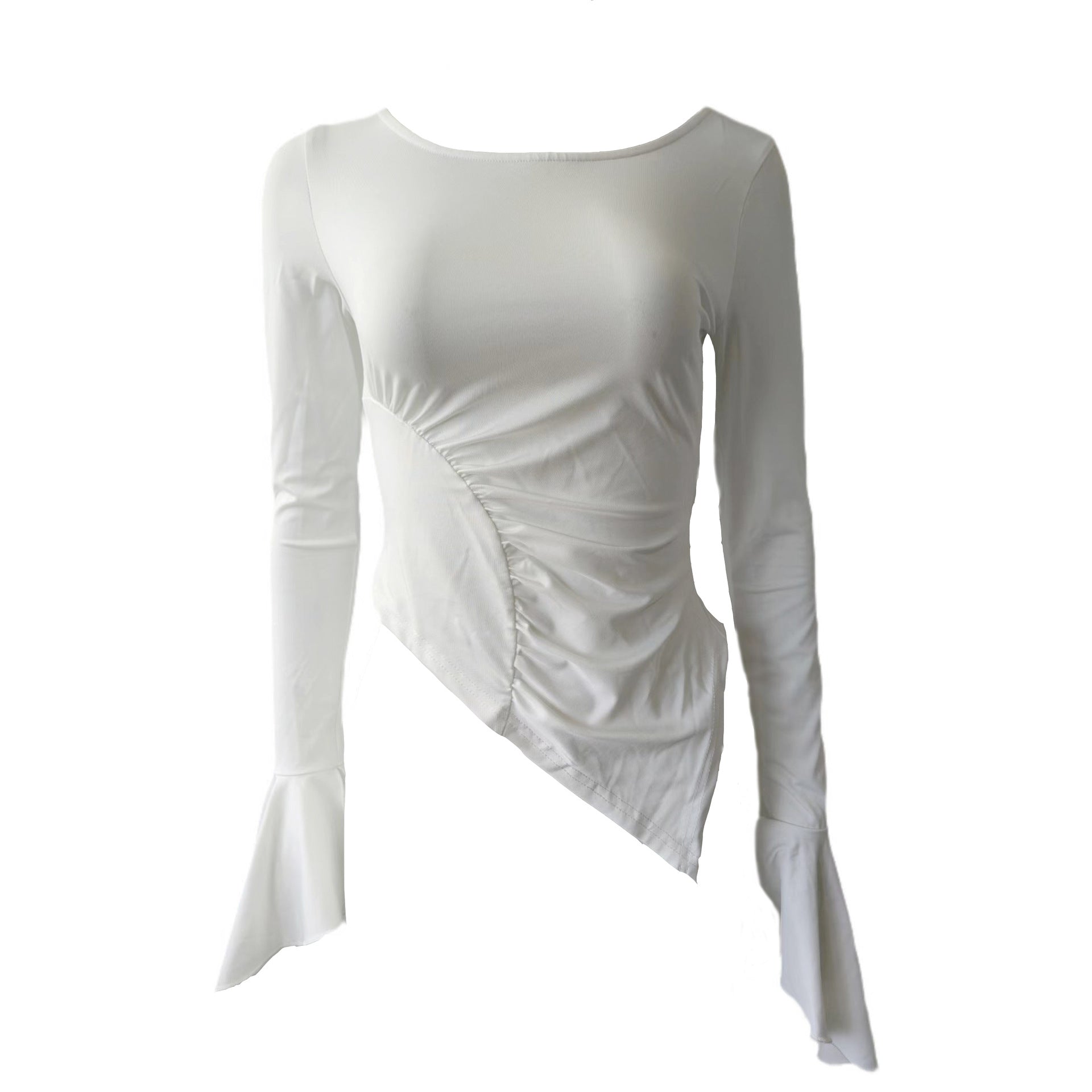 Simple White T shirt Autumn Winter Flare Sleeve Underwear Blouse Inner Slim Fit Slimming Women - ALZO