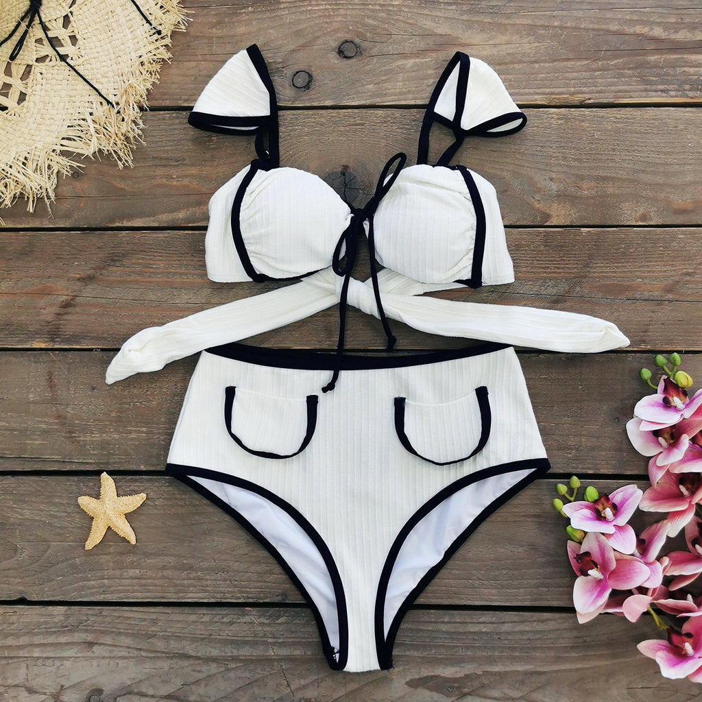 Solid Color High Waist Bikini Simple Split Swimsuit Women Sexy Bikini - ALZO