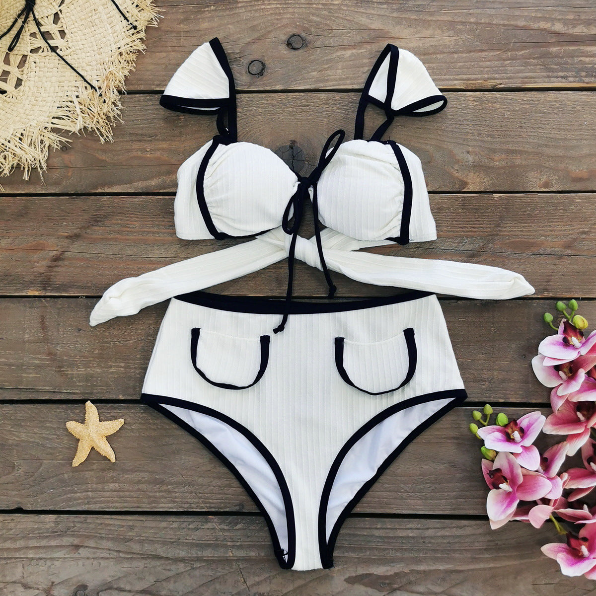 Solid Color High Waist Bikini Simple Split Swimsuit Women Sexy Bikini - ALZO