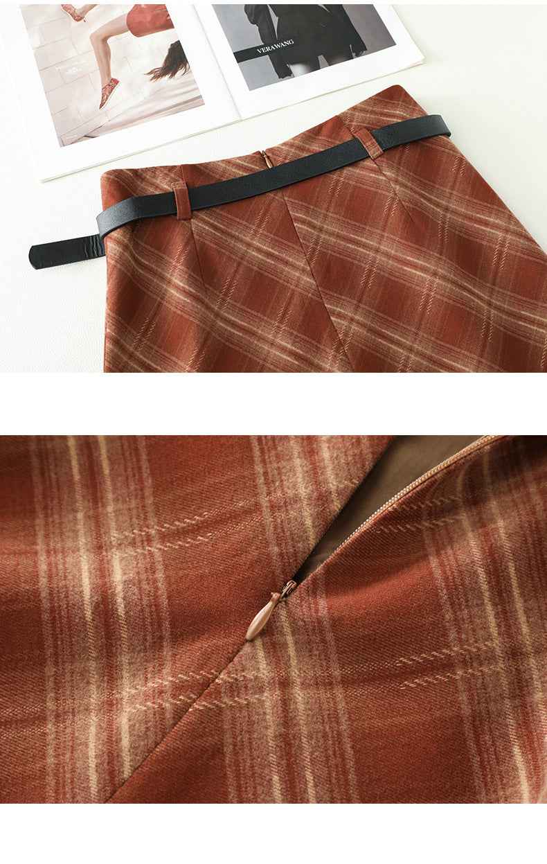 Retro Plaid Short Skirt High Waist All Matching A line Skirt Small Anti Aging Casual Slimming Skirt