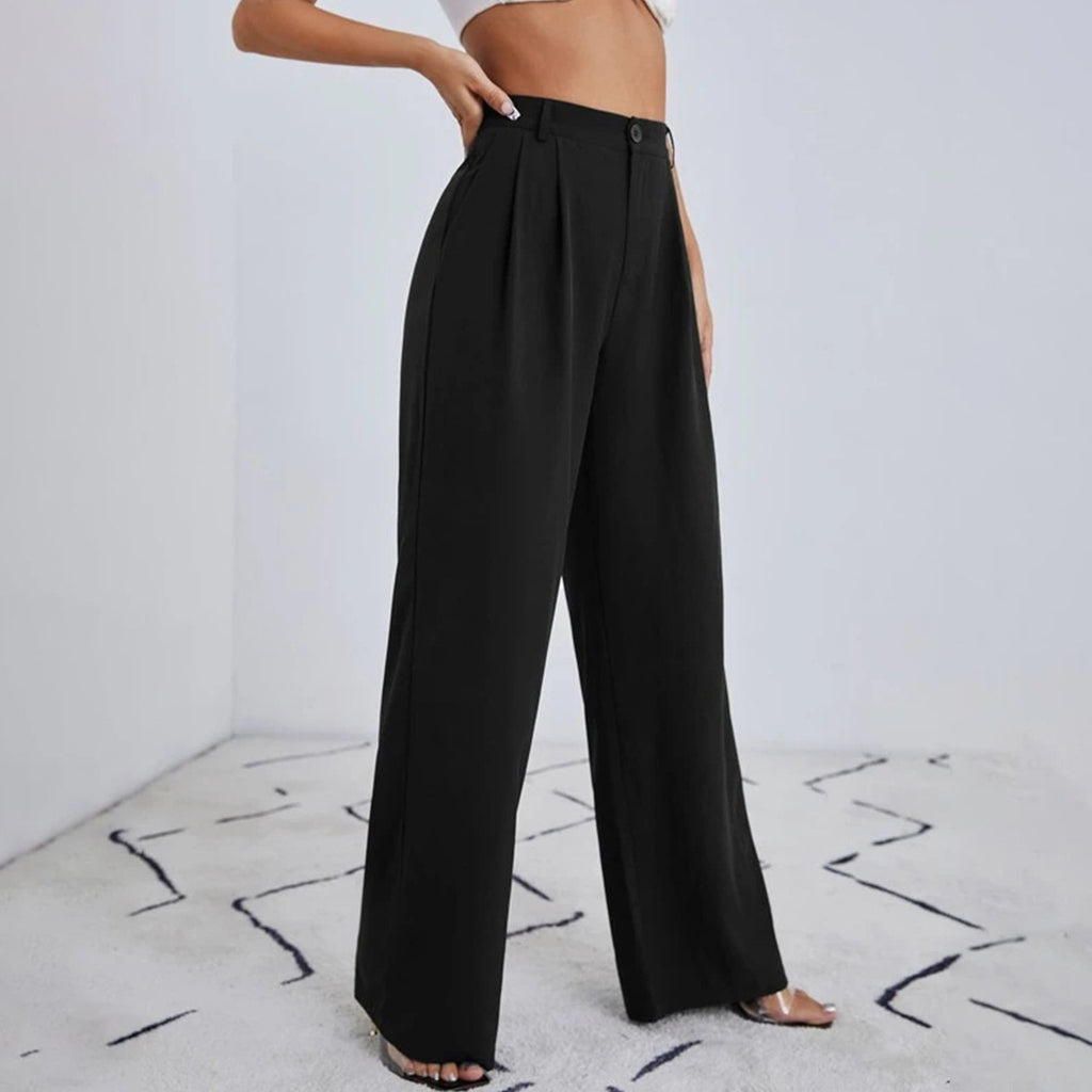 Autumn Solid Color Zipper Straight Leg Trousers Work Pant Women - ALZO