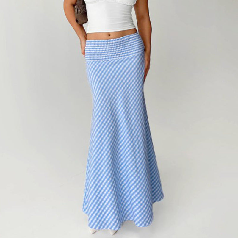 Summer Women Clothing Office Pattern Smocking Wide Waist Skirt Urban Hip Bag Fishtail Skirt - ALZO