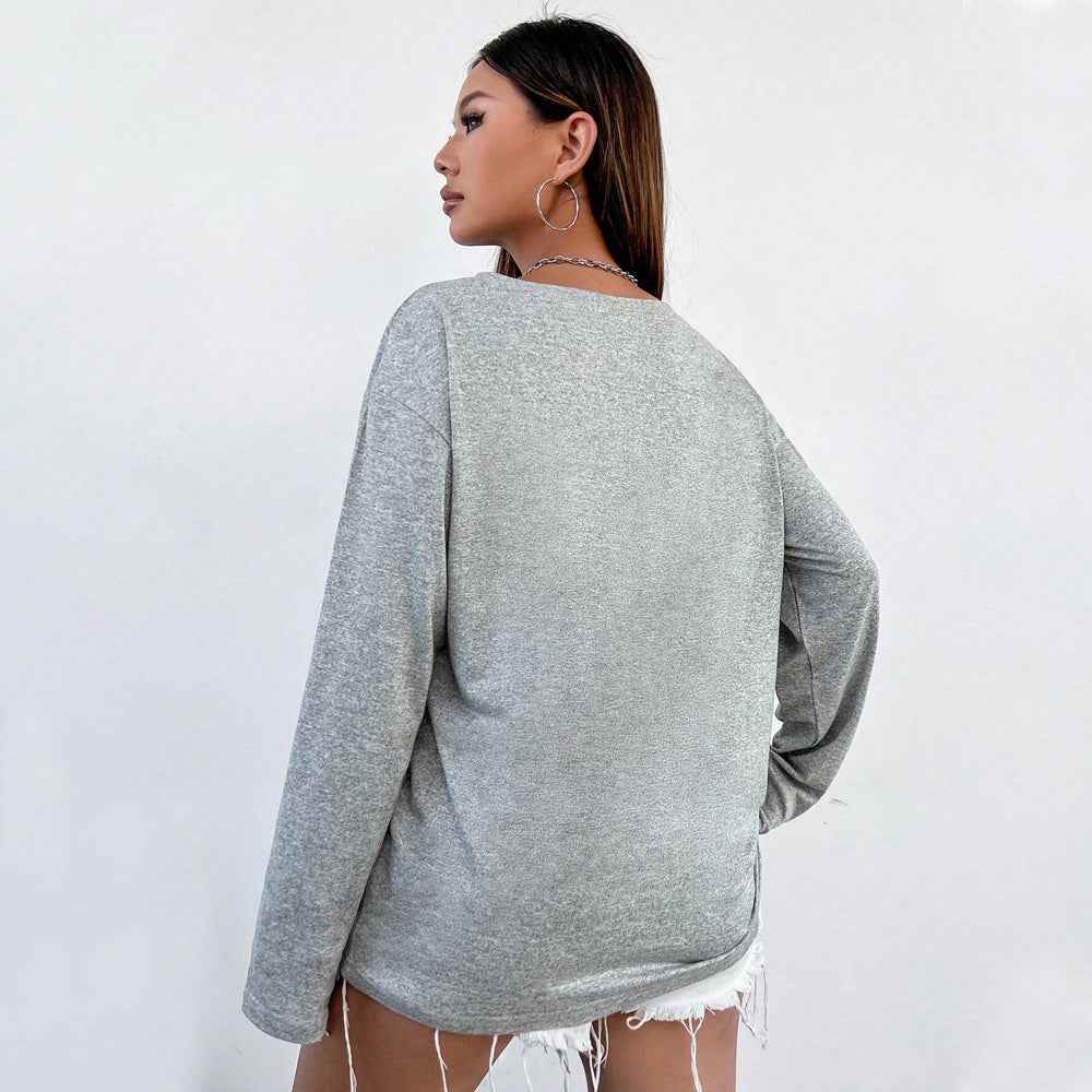 Women Clothing Simple All Match T shirt Autumn Winter Loose Thin Comfortable Long Sleeve Bottoming Top