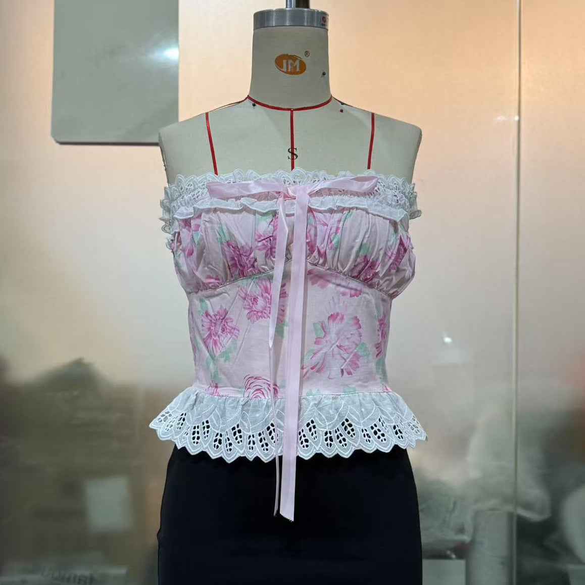 French Sexy Tied Slim Fit Lace Short Cropped Outfit Tube Top