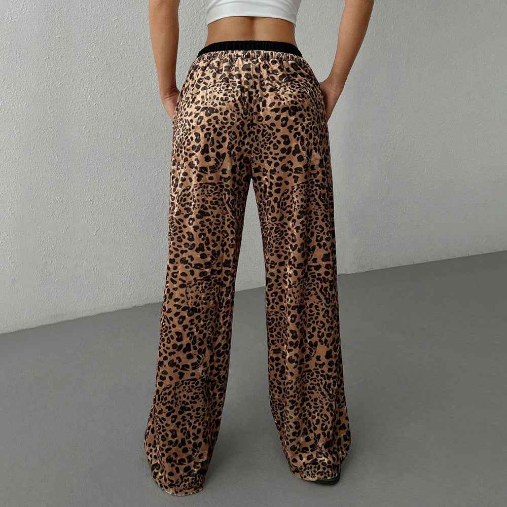 Women Clothing Unique Design Casual Pants Autumn Winter Loose Drape Leopard Print Trendy Trousers
