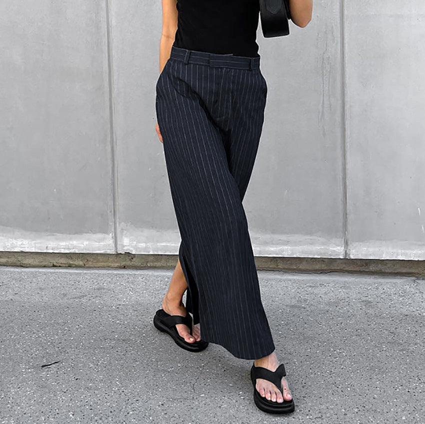Office Slim Fit High Waist Striped Slit Straight Skirt Autumn Women Clothing - ALZO