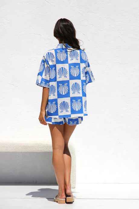 Spring Summer Printed Casual Shirt Shorts Two Piece Sets Office