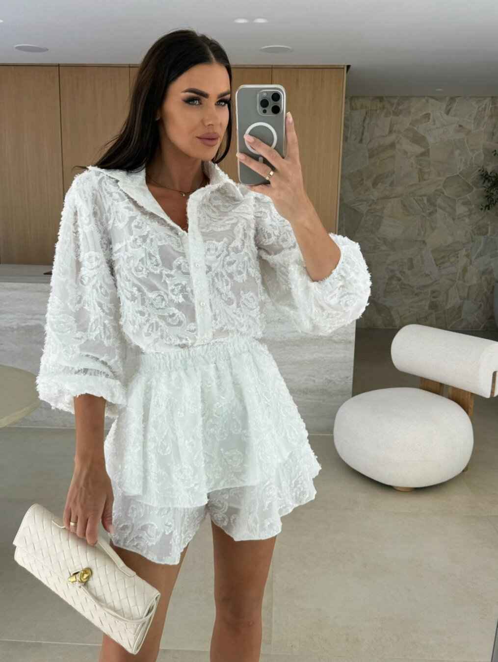 Women Summer Lace Hollowed Casual Long Sleeve Set