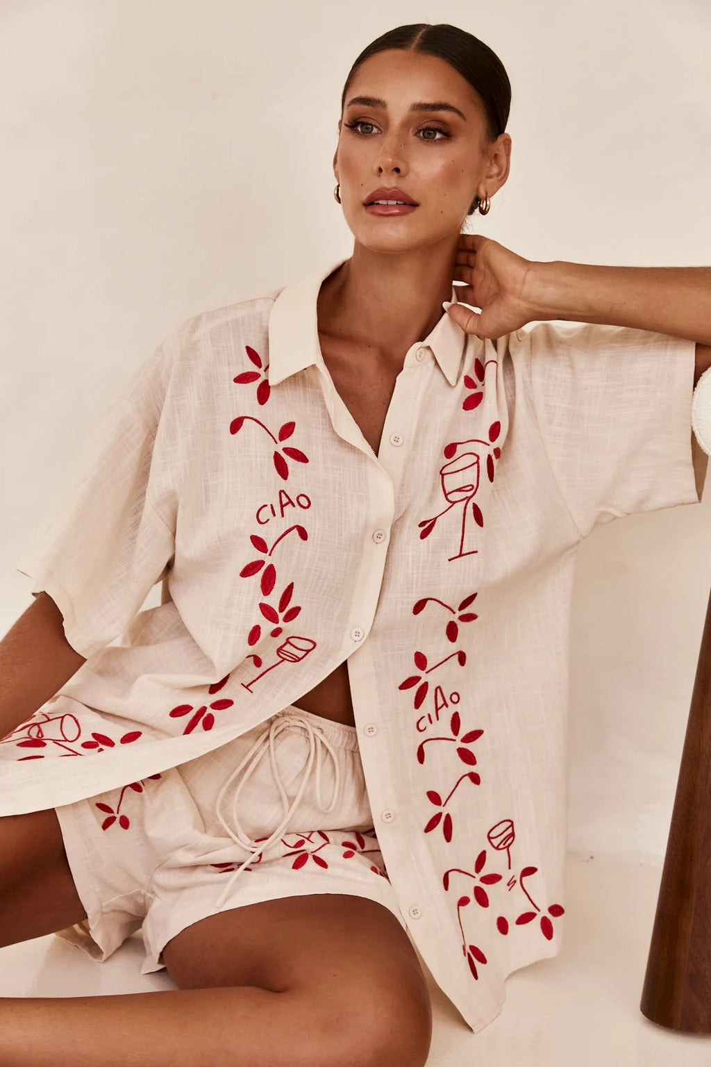 Spring Summer 3D Three Dimensional Embroidered Comfort Casual Shirt Short Suit - ALZO