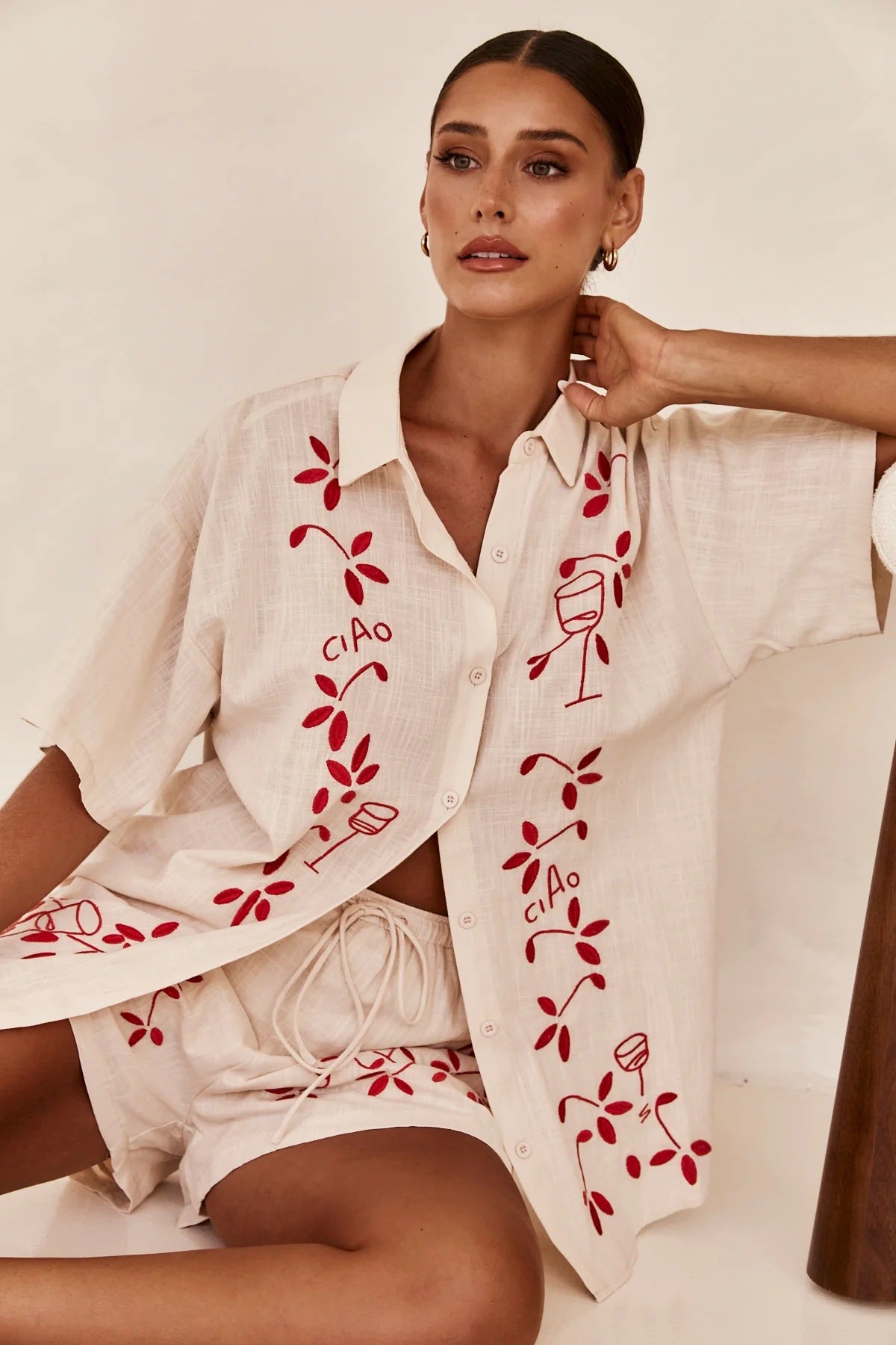 Spring Summer 3D Three Dimensional Embroidered Comfort Casual Shirt Short Suit - ALZO