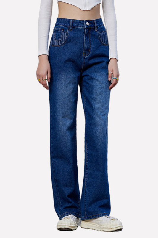 Jeans Women Zebra Pattern Contrast Color Loose Denim Trousers Jeans - ALZO