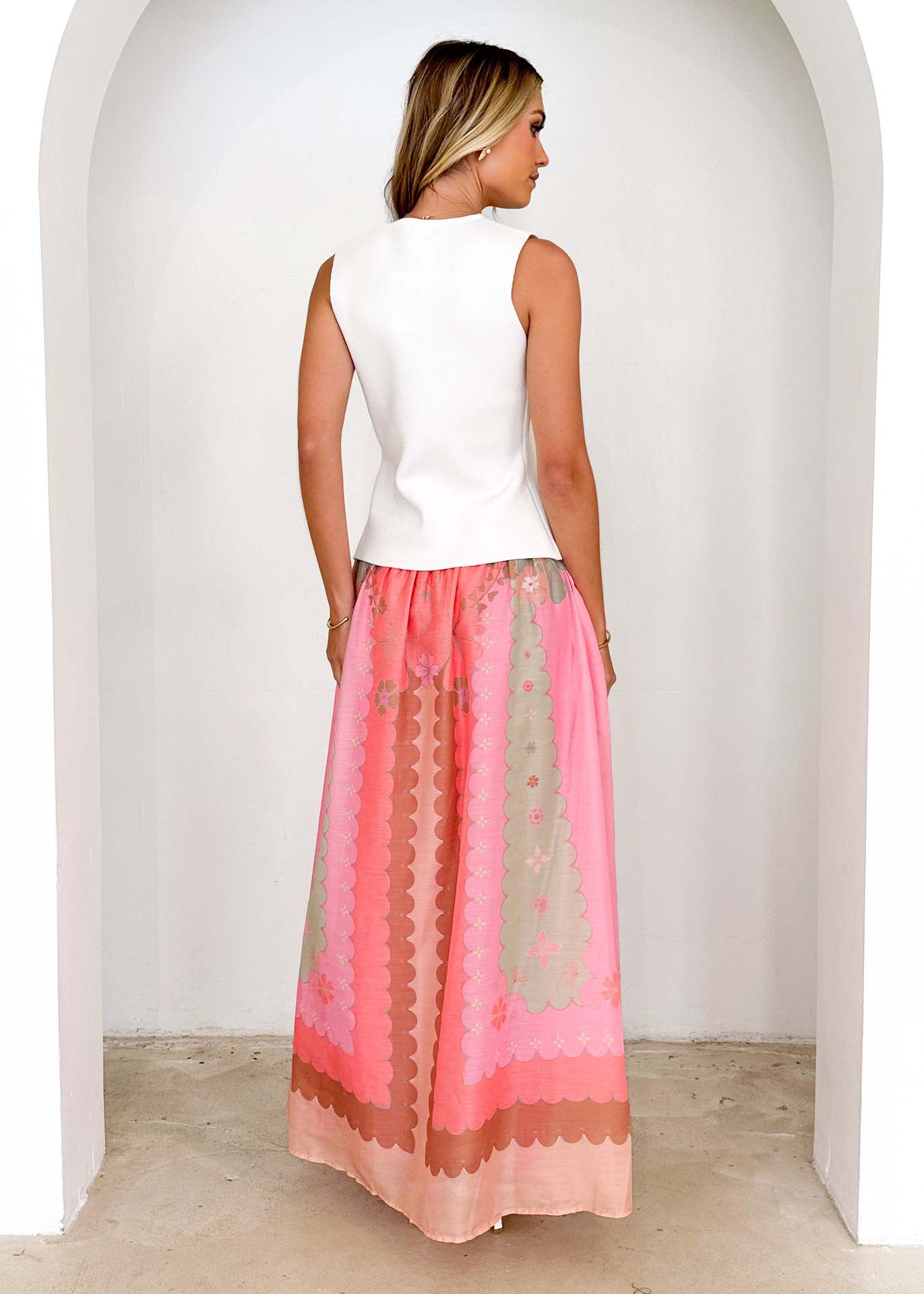 Seaside Vacation Printed Lace up Large Skirt Ethnic Skirt Women - ALZO