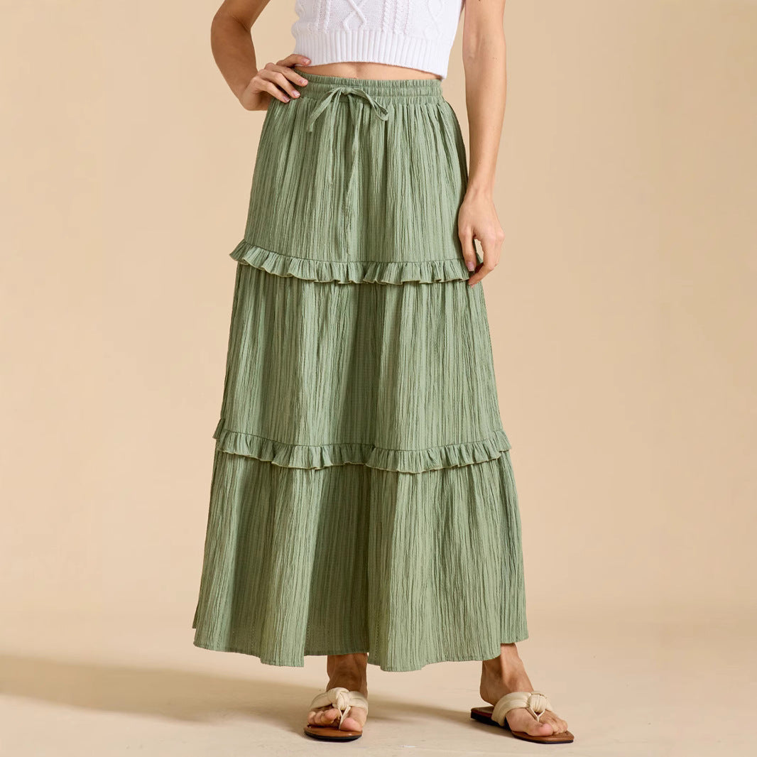 Drawstring Lace Skirt High Waist Elastic plus Size A line - ALZO