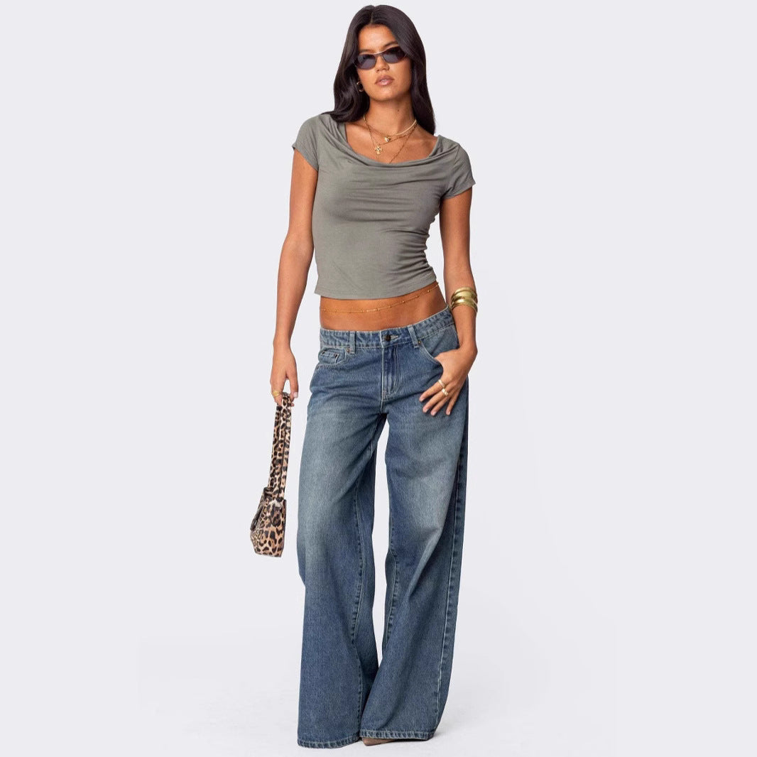 Loose Wide Leg Printed Denim Trousers Women Jeans - ALZO