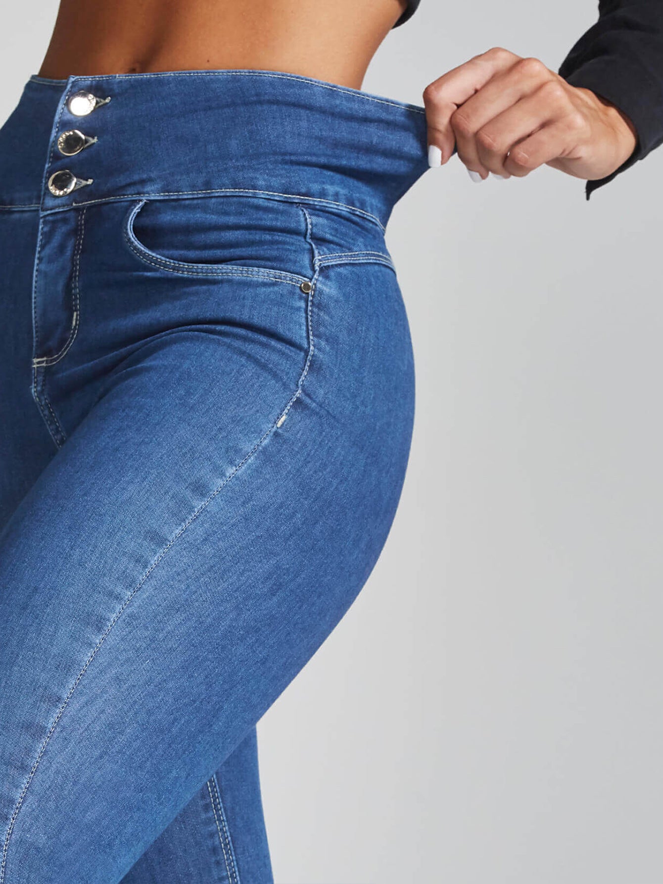 High Waist Slim Stretch Shaping Bell Bottom Pants Women Jeans - ALZO