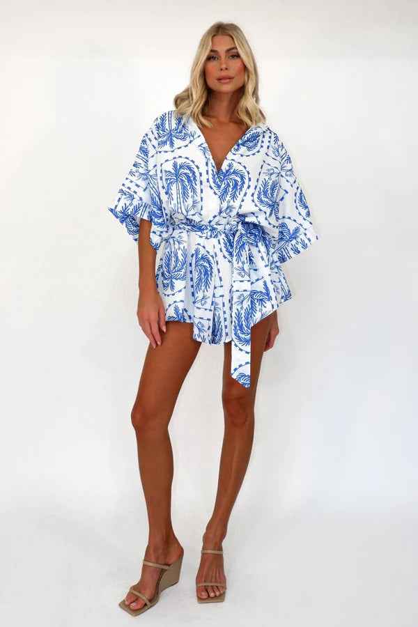 Summer Women Waist Controlled Lace up Geometric Abstract Printed Sexy Jumpsuit Amplified craft