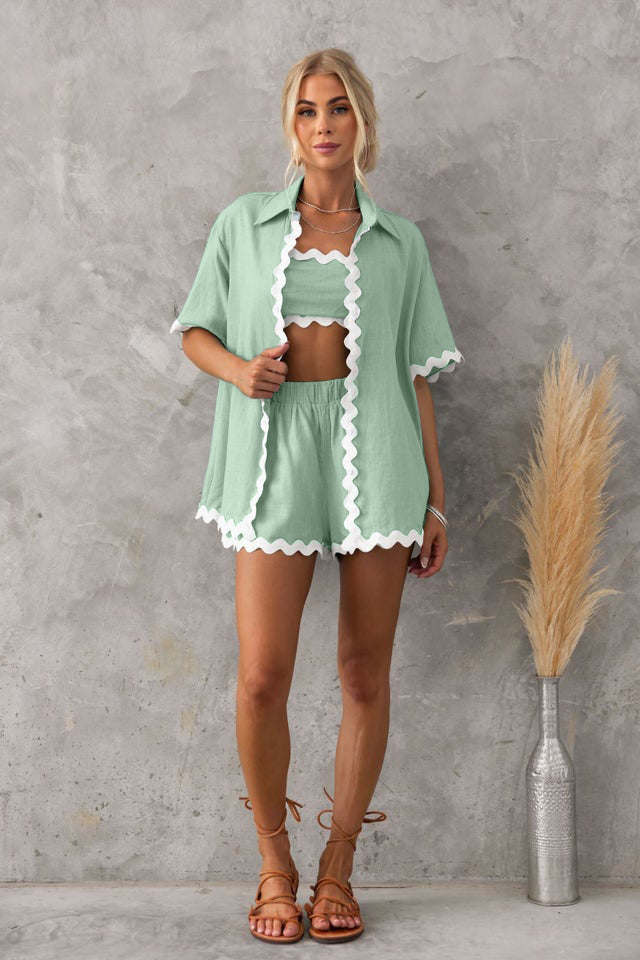 【MOQ-5 packs】 Early Spring Women Simple Short Shirt Casual Set - ALZO