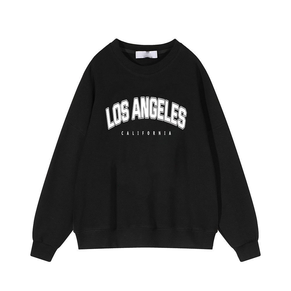 Autumn Winter Printed Loose Sweatshirt Retro Letter Graphic Pattern Fleece lined Long Sleeve Top - ALZO