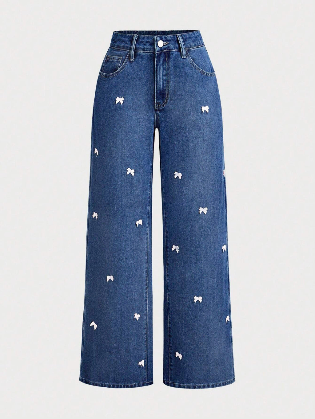 High Street Jeans Women Spring High Waist Washed Bow Wide Leg Pants Trendy Jeans - ALZO