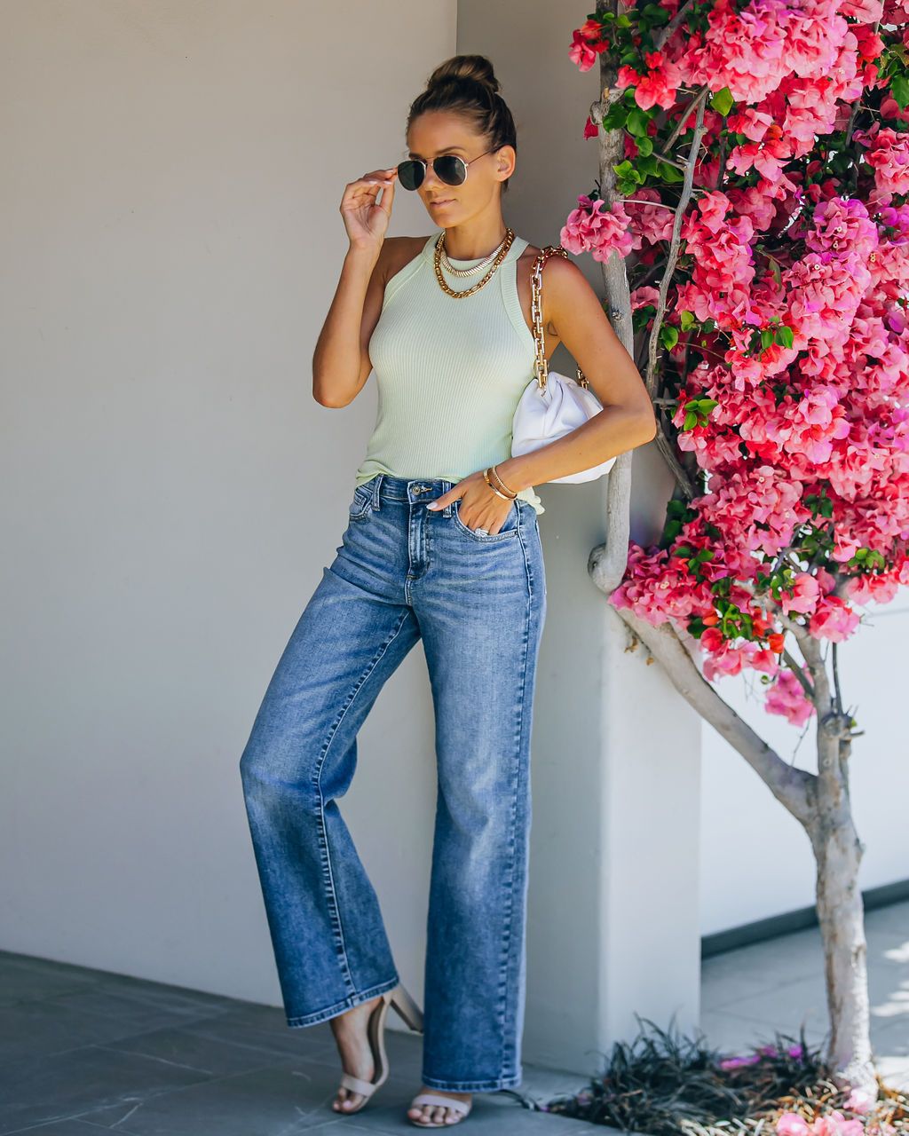 Jeans Women Washed High Waist Wide Leg Pants - ALZO