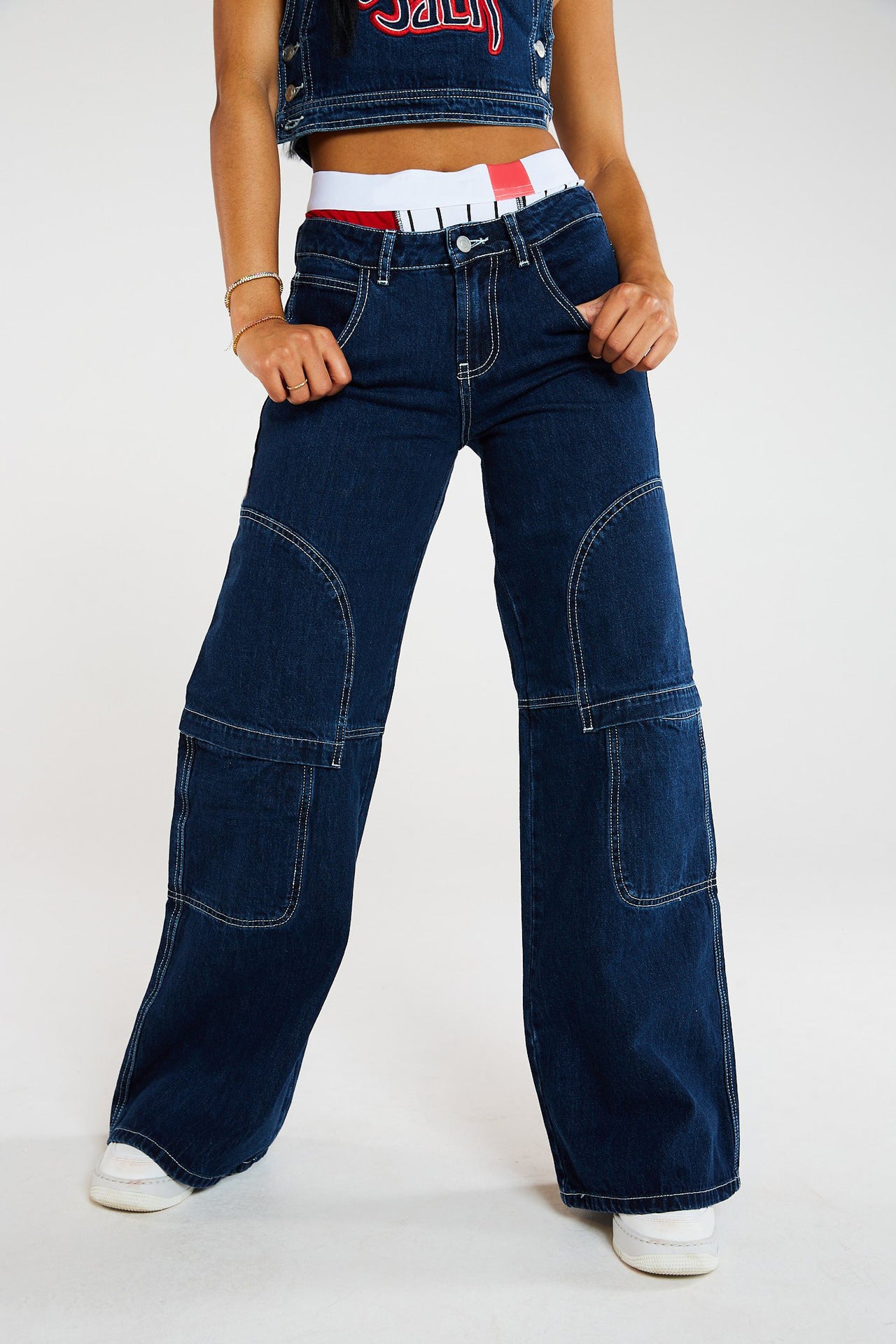 Fast Big Pocket Wide Leg Jeans Overalls Cargo Wide Leg Jeans - ALZO