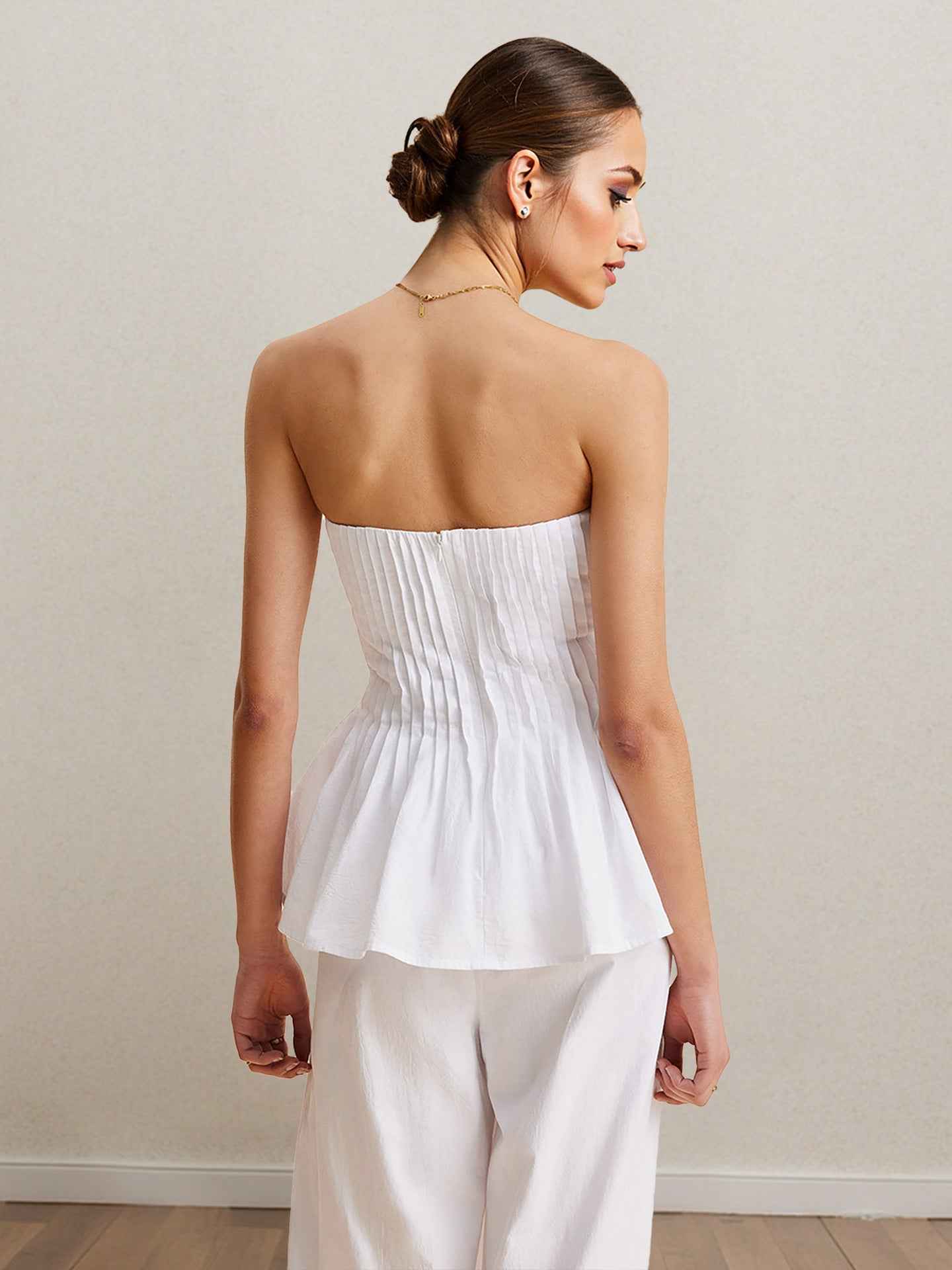 Professional Spring Summer White Casual off the Shoulder Top Trousers Tube Top Simple Office Women Clothing