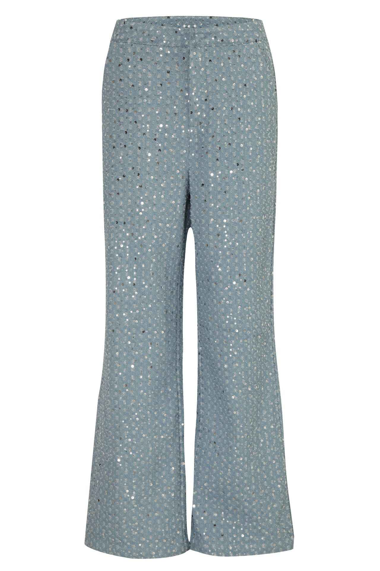 Spring Summer Denim Sequ Tube Top Wide Leg Pants Suit
