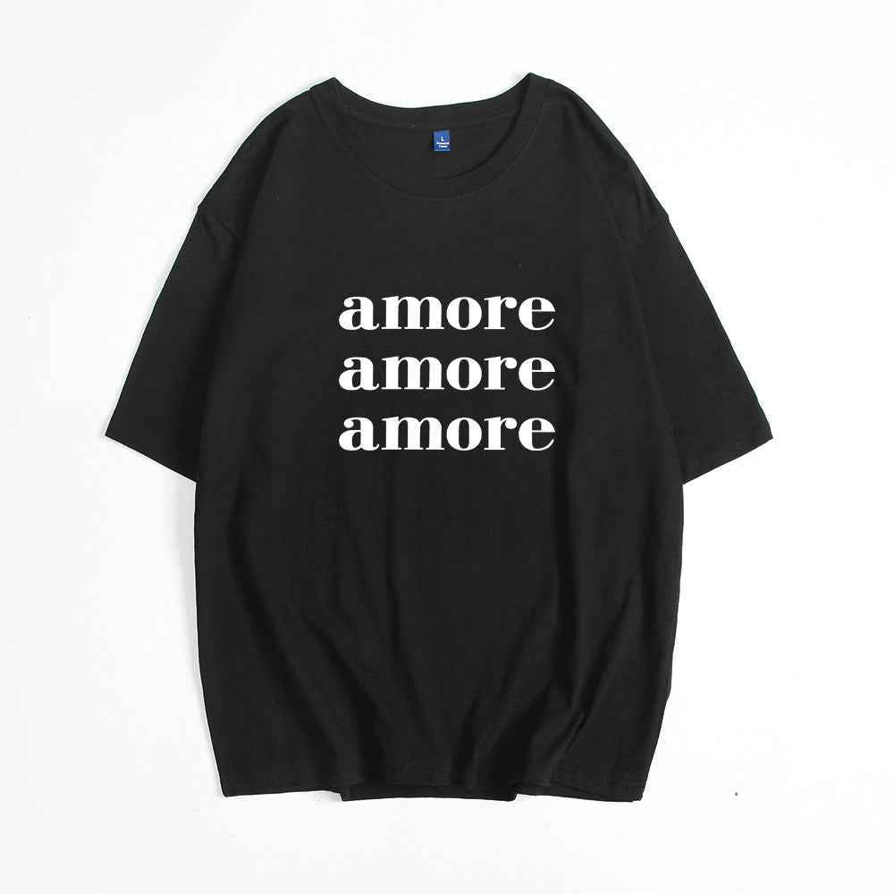 Printed T shirt Women Summer Loose round Neck Cotton Short Sleeve Top