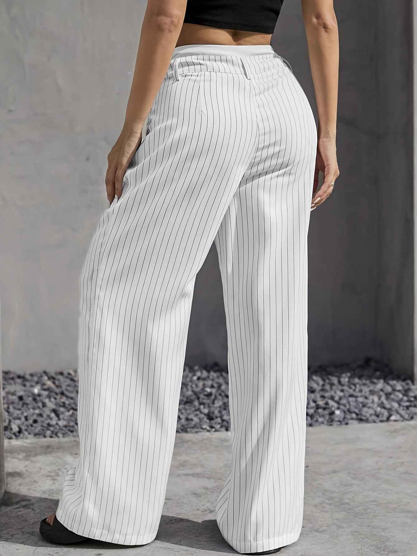 Autumn Winter Casual High Waist Stitching Work Pant Simple Loose Drooping Straight Leg Pants
