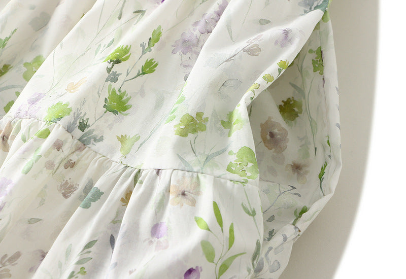 Sweet Floral Skirt Women Summer Series A line Elastic Waist Mid Length Big Hem Umbrella Skirt - ALZO