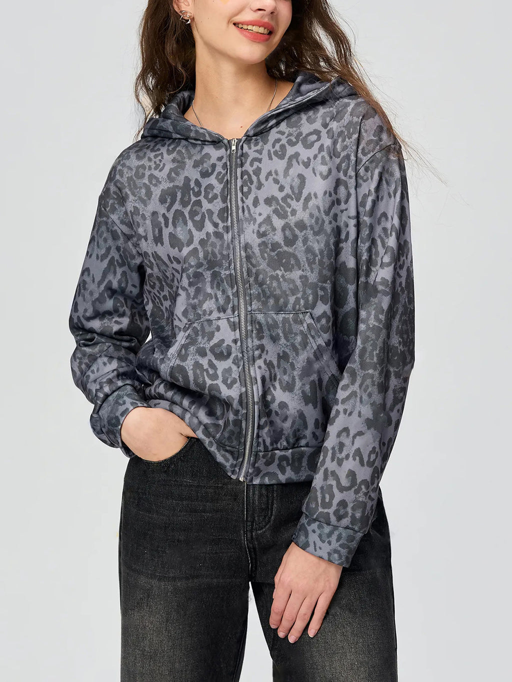 Women Clothing Autumn Winter Vintage Leopard Print Hooded Jacket - ALZO